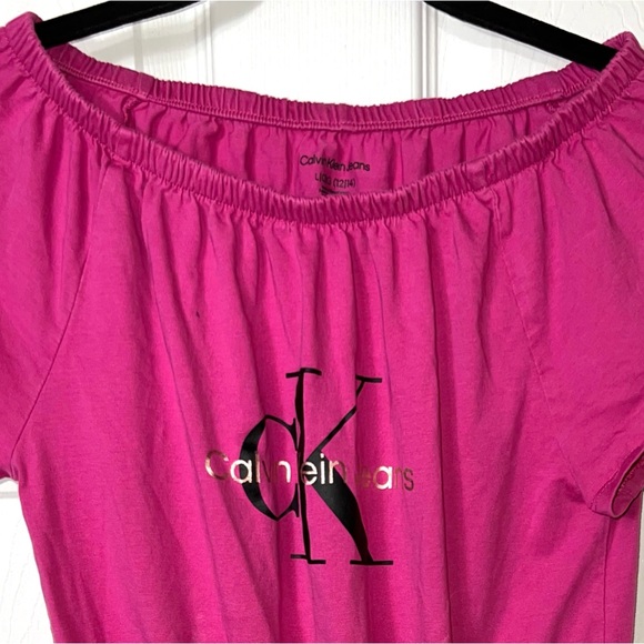 (READ) CK Calvin Klein Girls Romper Magenta Pink Logo Shorts Size Large (12/14) - Picture 2 of 3